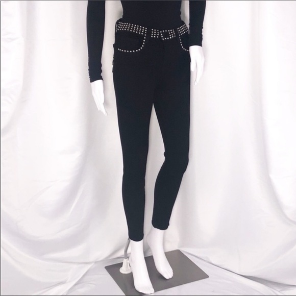 L’Agence Black Margot Studded Trim High Rise Stretch Fit Skinny Ankle Jeans Sz26 - Picture 12 of 16